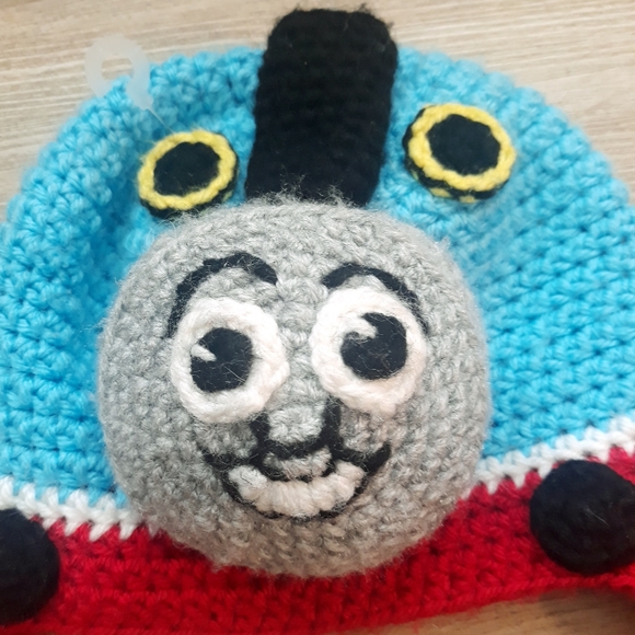 Handmade Thomas the Tank Engine Crochet Knit Ear Flap Hat - 20" Circumference - Picture 2 of 10